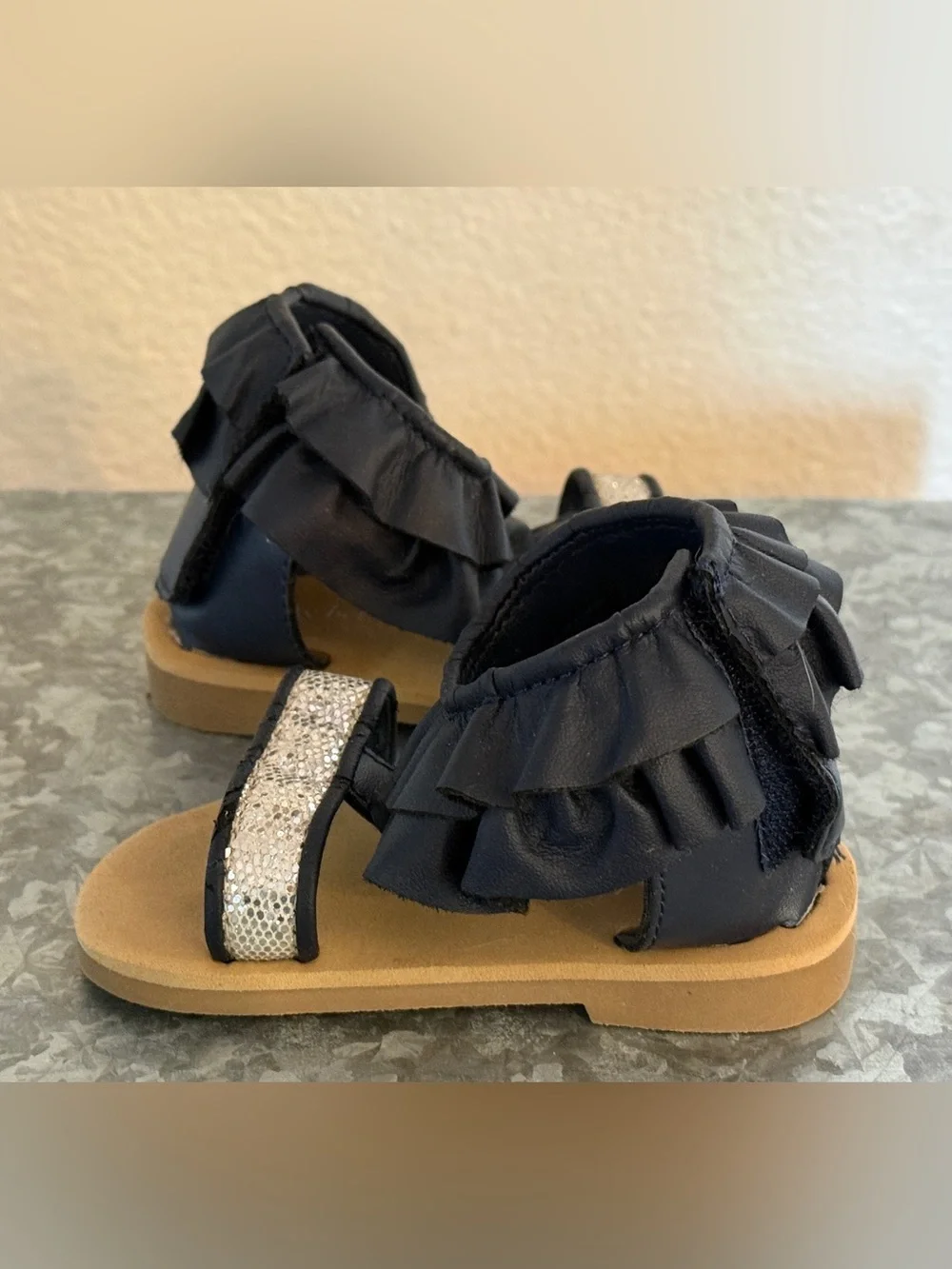 Girls Wendy Bellissimo Navy & Silver Isabella Sandals, Infant Size 4
